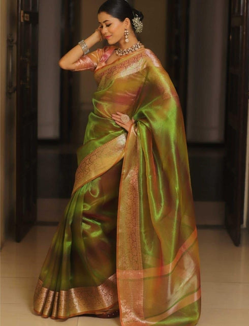 Vasthrlay Organza Kanjivaram Golden Ethnic Wear