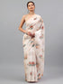 Vasthrlay Off White Floral Printed Organza Saree With Unstitched Blouse