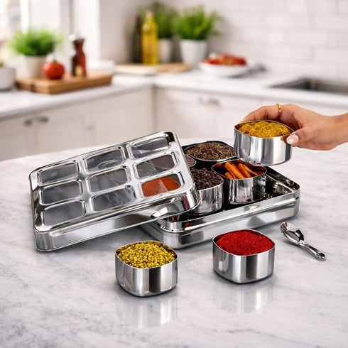 STEEPLE 9 In 1 Square Stainless Steel Spice Box