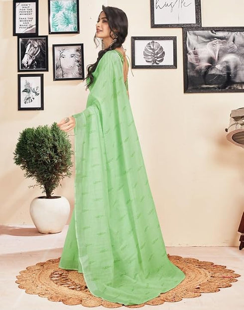 Vasthrlay Printed Pleated Unstitched White Saree
