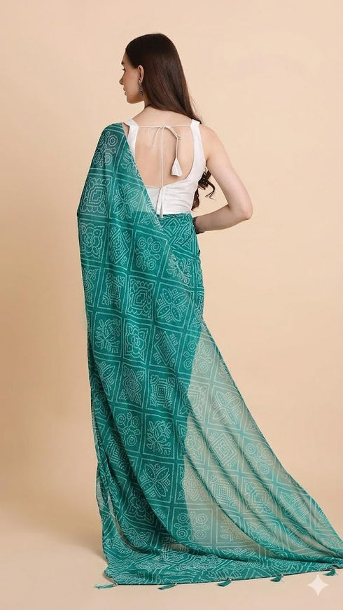 Vasthrlay Chiffon Bandhani Printed Teal Saree