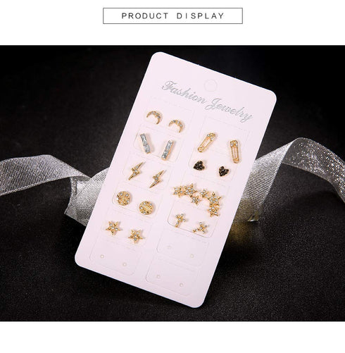 Pairs Boho Crystal Earring Set Cute Hoop Stud