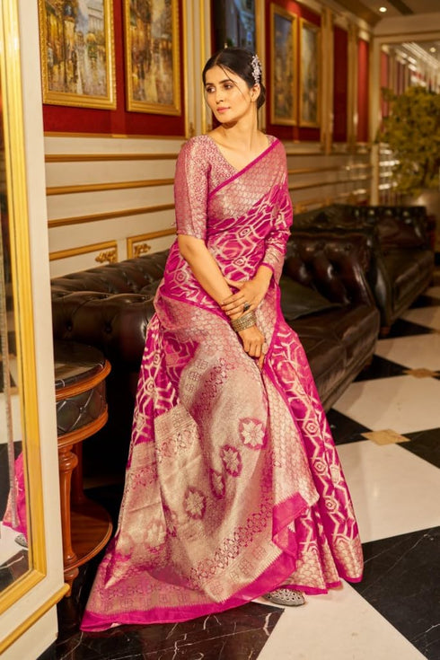 Vasthrlay Women's Organza Designer Unstitched Saree