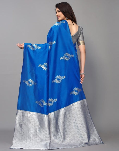 Vasthrlay Silver Banarasi Unstitched Saree