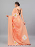 Vasthrlay Peach Linen Floral Printed Saree With Solid Unstitched Linen Blouse Piece