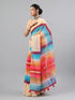 Vasthrlay Beige Linen Floral | Striped | Check Design Printed Saree With Solid Unstitched Linen Blouse Piece