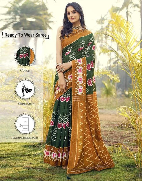 Vasthrlay Printed Unstitched Green Saree
