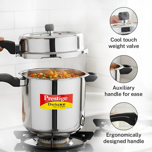 Prestige 3 Litre Stainless Steel Deluxe Alpha Svachh Outer Lid Pressure Cooker