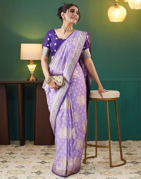 Vasthrlay Banarasi Jacquard Unstitched White Saree