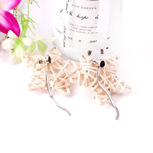 Stainless Steel Long Chain Tassel Drop Earring with Black Stone