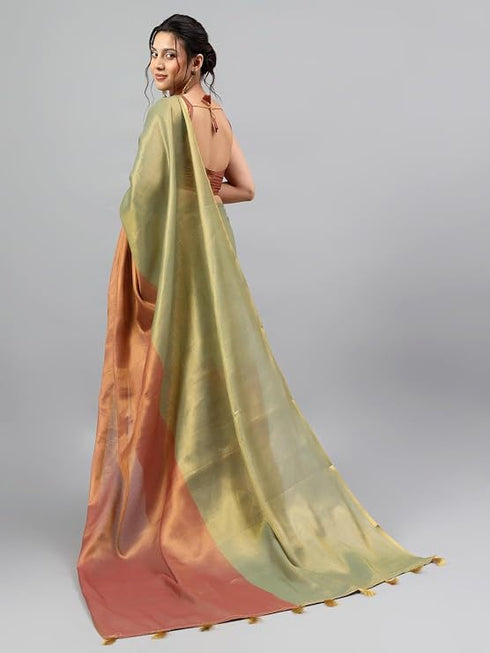 Vasthrlay Beige2 Floral And Solid Design Polyester Saree With Unstitched Blouse Piece