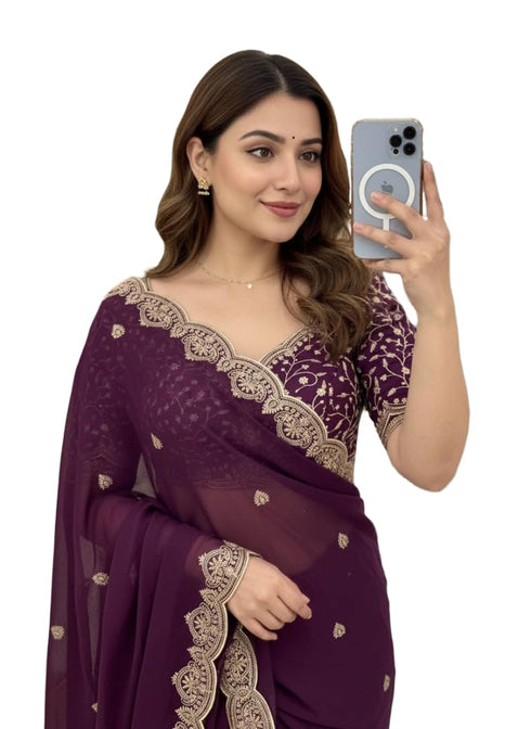 Vasthrlay Georgette Embroidery Saree Embellishments