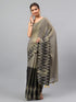 Vasthrlay Black Floral And Solid Design Polyester Saree With Unstitched Blouse Piece