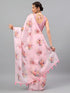 Vasthrlay Pastel Pink3 Sheer Floral Printed Art Chiffon Saree With Unstitched Blouse