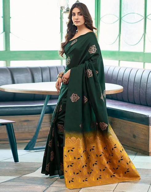 Vasthrlay Jacquard Kanjivaram Unstitched Pista Green Saree