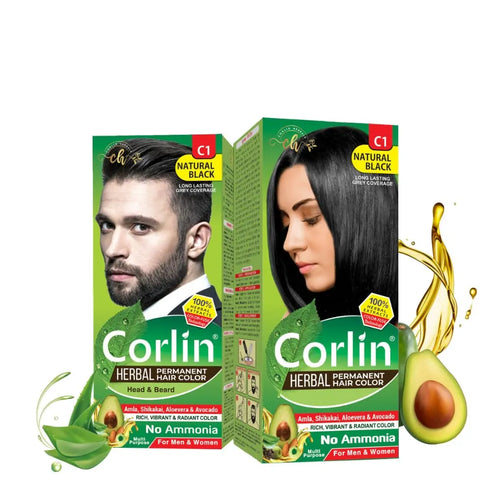 Corlin Herbal Permanent Hair Color Cream, Natural Black (Pack of 2)