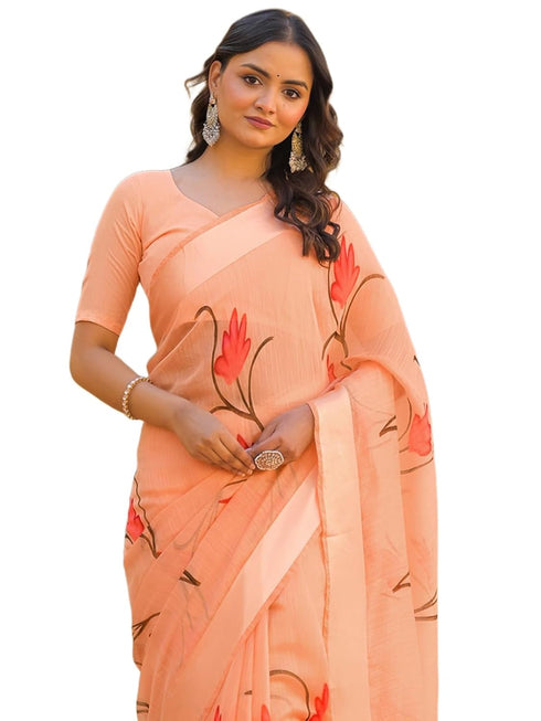 Vasthrlay Printed Tassels Beige Saree