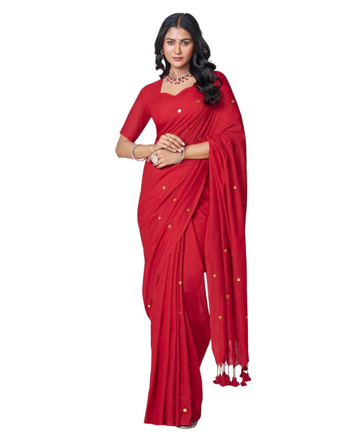 Vasthrlay Womens Sequence Unstitched Red Saree