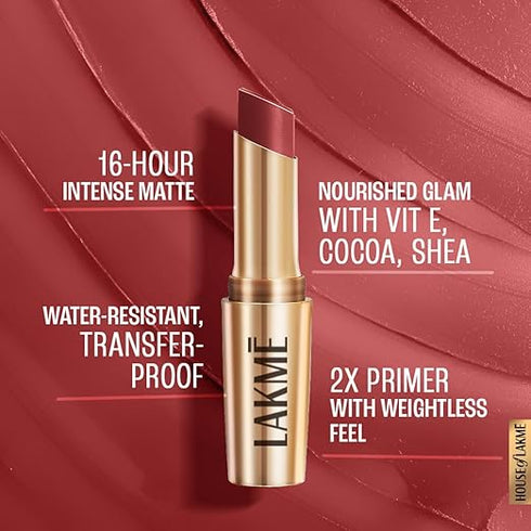 Lakme 9TO5 Primer + Matte Lip Color MR4 Roseatte Red Roseatte Red