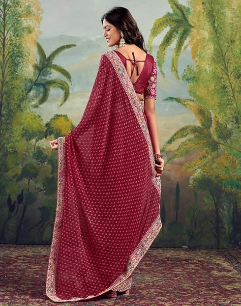 Vasthrlay Georgette Embroidery Unstitched Green Saree