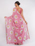Vasthrlay Pink Floral Digital Print Linen Saree With Unstitched