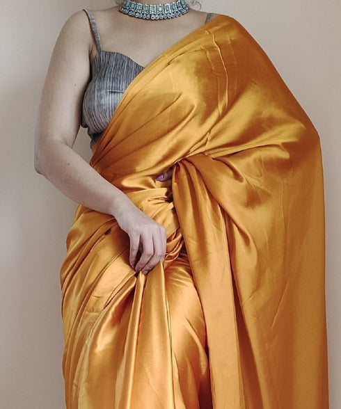 Vasthrlay Minute Pleated Yellow Ethnic Wear