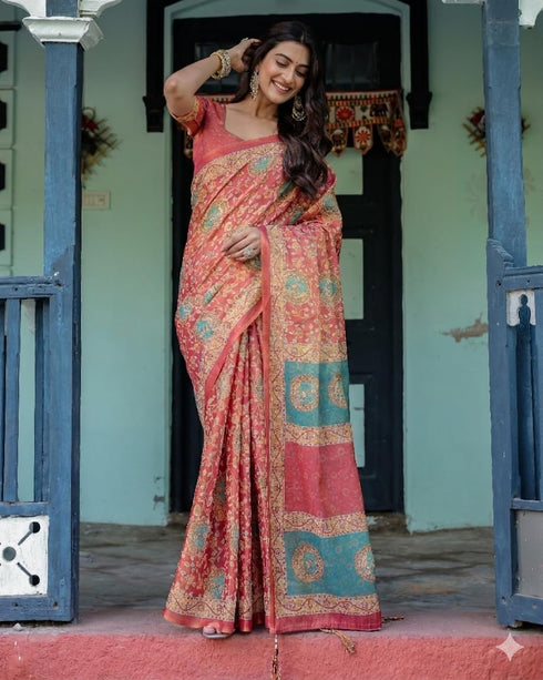 Vasthrlay Printed Handloom Tassels Unstitched