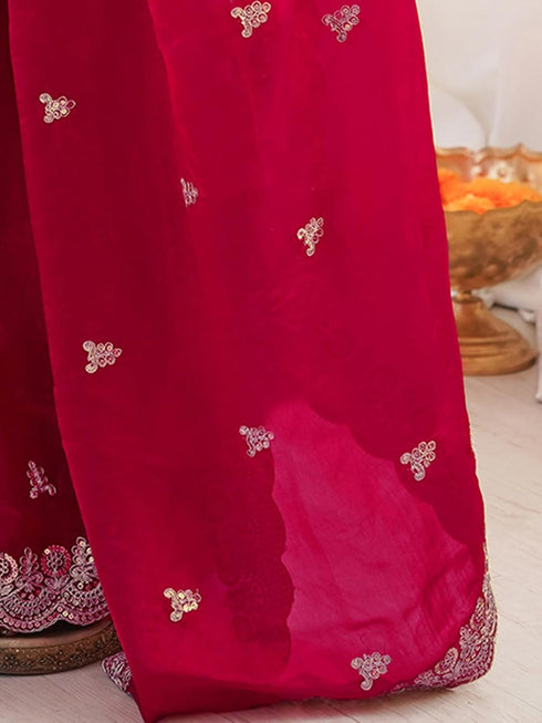 Vasthrlay Sequins Embroidery Green Saree
