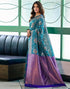 Vasthrlay Banarasi Kanjivaram Light Blue Saree With Unstitched Blouse Piece