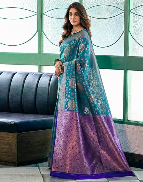 Vasthrlay Banarasi Kanjivaram Unstitched Beige Saree