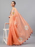 Vasthrlay Peach Linen Floral Printed Saree With Solid Unstitched Linen Blouse Piece