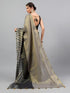 Vasthrlay Black Floral And Solid Design Polyester Saree With Unstitched Blouse Piece
