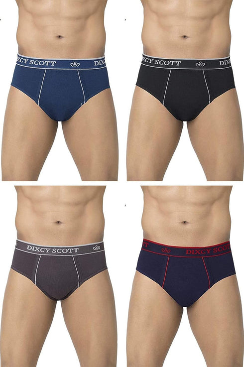 Dixcy Scott Plain/Solid Assorted Cotton Men's Briefs/Underwear - Pack of 4 (#Replay-Brief-110 CM) (Color & Prints May Vary)