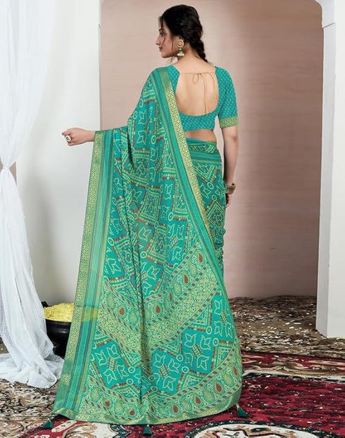 Vasthrlay Chiffon Bandhani Unstitched Yellow Saree