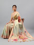 Vasthrlay Pastel Pink Heavy Zari Woven Silk Ethnic Saree With Green Blouse