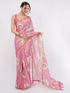 Vasthrlay Womens Lavender Purple And White Floral Digital Print Linen Saree With Unstitched Blouse Piece