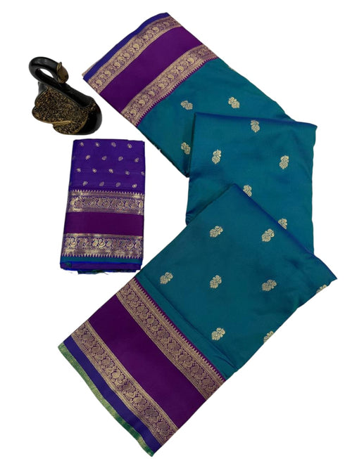 Vasthrlay Kanjivaram Floral Design Contrast Seagreen