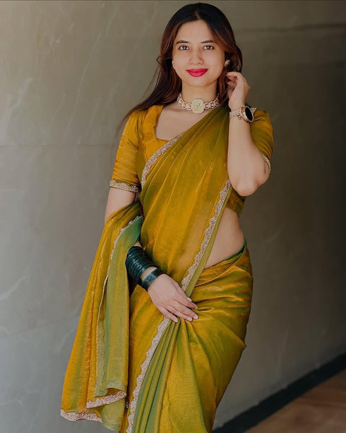 Vasthrlay Boarder Unstitched Chhaavaj Mustard Free Ethnic Wear