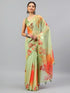 Vasthrlay Green Sheer Spring Floral Printed Art Chiffon Saree With Unstitched Blouse