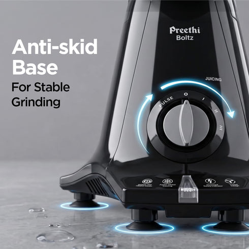 Preethi Boltz 1000 Watts Mixer Grinder, 4 Jars (3 Stainless Steel Jars, Blender Jar), Powerful Grinding for Masalas, Chutneys and Batters, 2 Year Warranty, Lifelong Free Service, Black