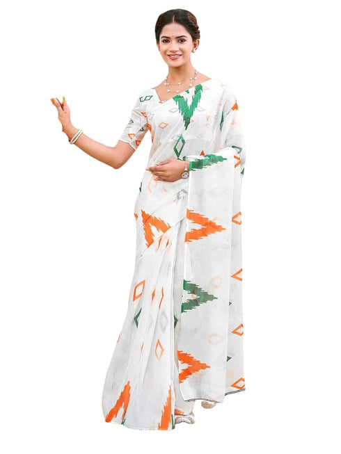 Vasthrlay Tricolor Printed White1 White Saree