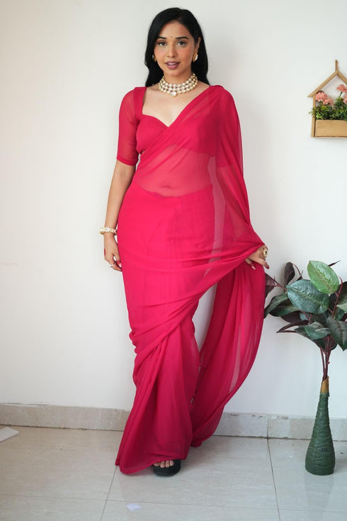 Vasthrlay Red Georgette Unstitched Saree