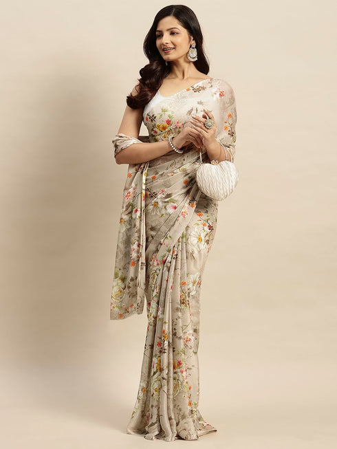 Vasthrlay Chiffon Printed Pink Saree