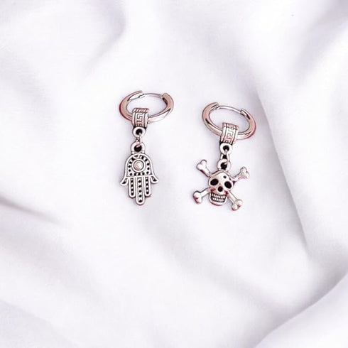 M Men Style Men Fatima Hamsa Hand Palm with Gothic Skeleton Head