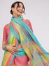 Vasthrlay Peach Striped | Floral | Solid Print Design Linen Saree With Solid Unstitched Linen Blouse Piece