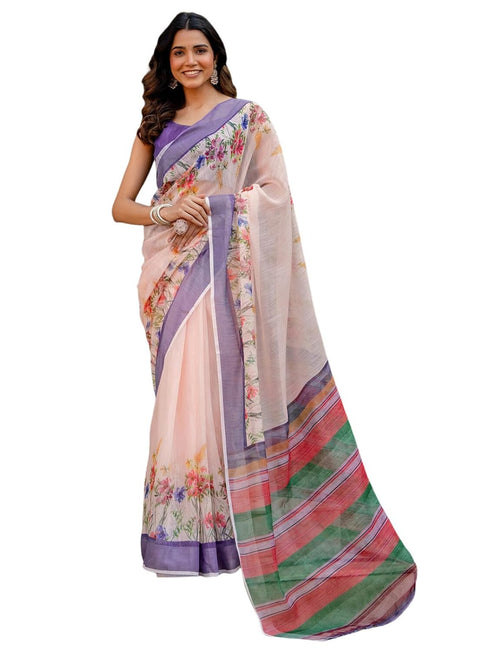 Vasthrlay Womens Printed Unstitched Multicolor Saree