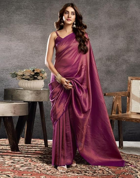 Vasthrlay Kanjivaram Banarasi Unstitched Maroon Saree