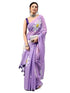 Vasthrlay Purple Linen Floral Printed Saree With Solid Unstitched Linen Blouse Piece