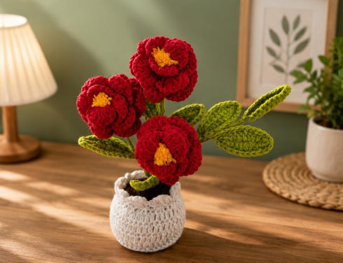 Handmade Crochet Rose Flower with Pot