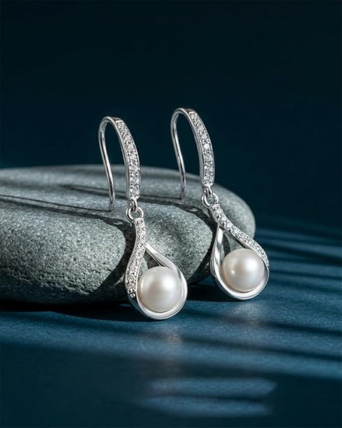 Clara 925 Sterling Silver Real Pearl Pendant Earrings